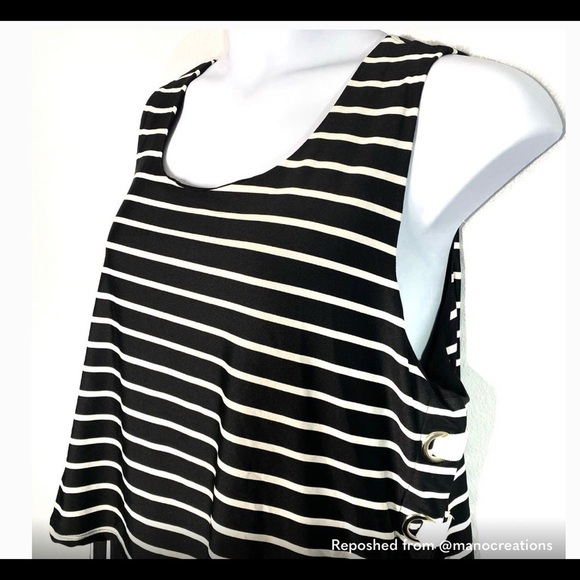 NY Collection Lace Up Black & White Striped Jumpsuit in a Plus Size 3X NWT - Picture 7 of 13